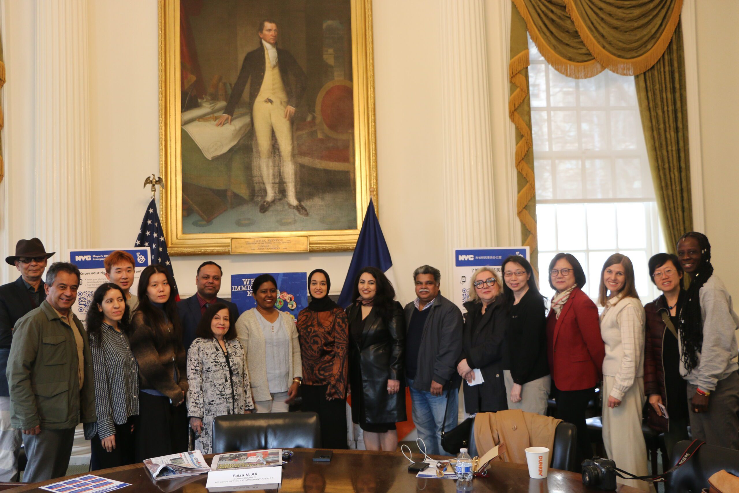 Members of ethnic media with Fazia Ali , Commissioner for Mayor's Office of Immigrant Affairs