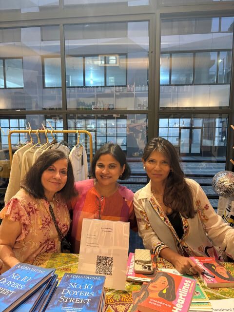 Authors Radha Vatsal and Chandrani Ghosh with Lavina Melwani at JLF Spotlight