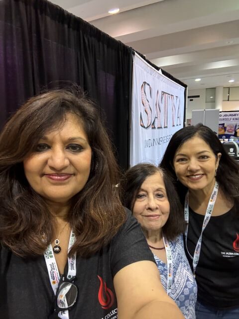 Lavina Melwani with the co-founders of the Jazba Collective at the Specialty Food Show